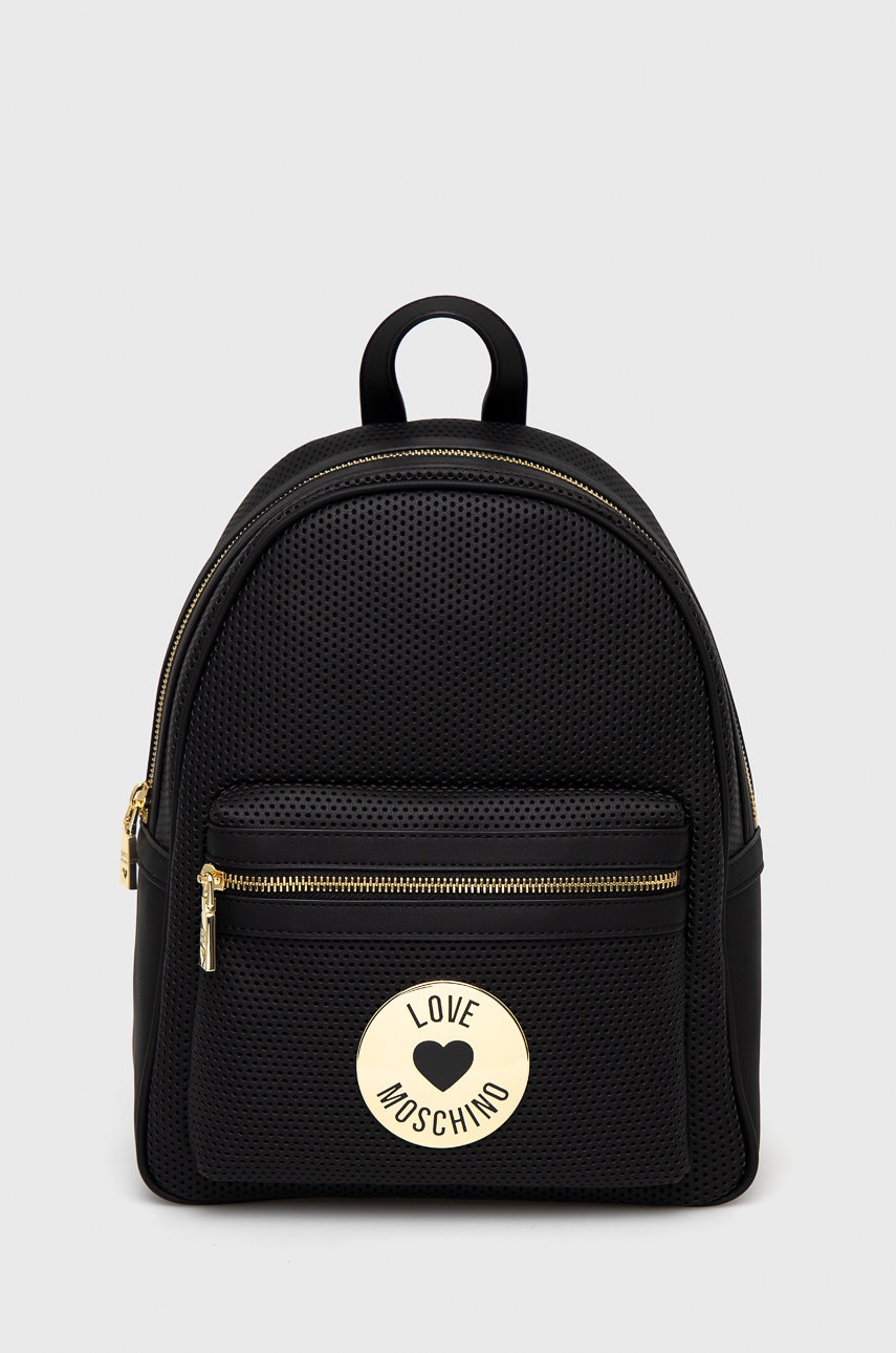

Раница Love Moschino дамски в черно малък размер с изчистен дизайн, Черен