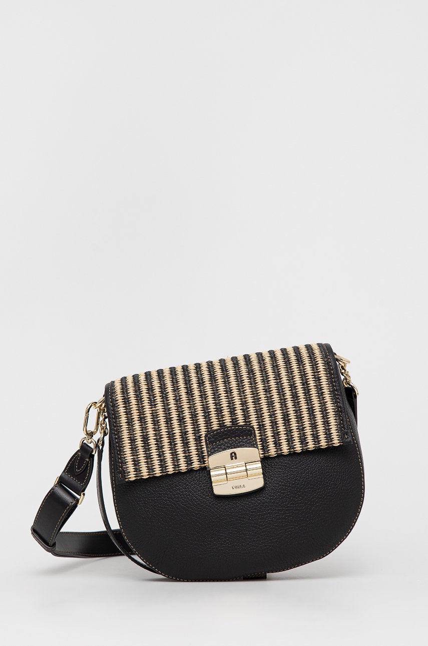 

Кожена чанта Furla в черно, Черен