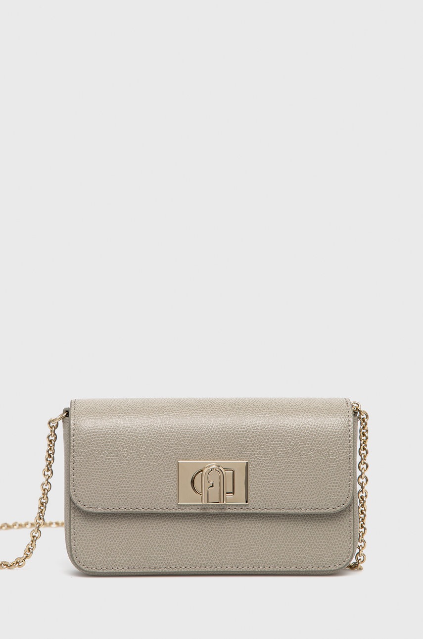 

Кожена чанта Furla в сиво, Сив