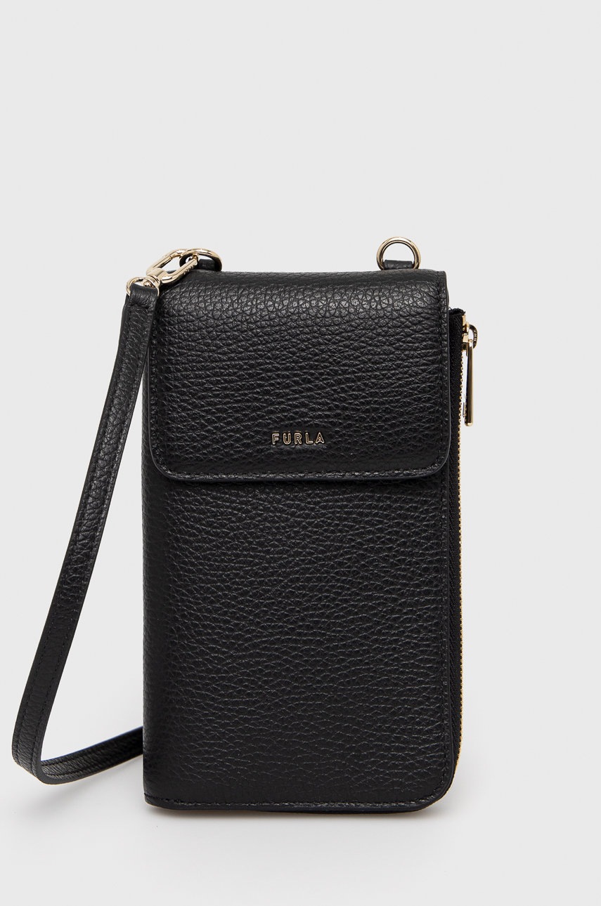 

Кожен калъф за телефон Furla в черно, Черен