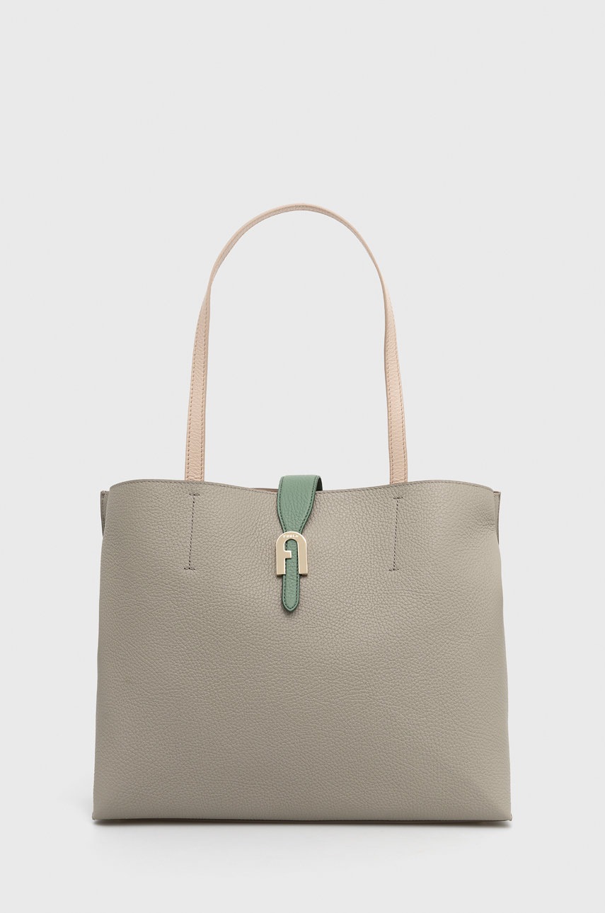 

Кожена чанта Furla в сиво, Сив