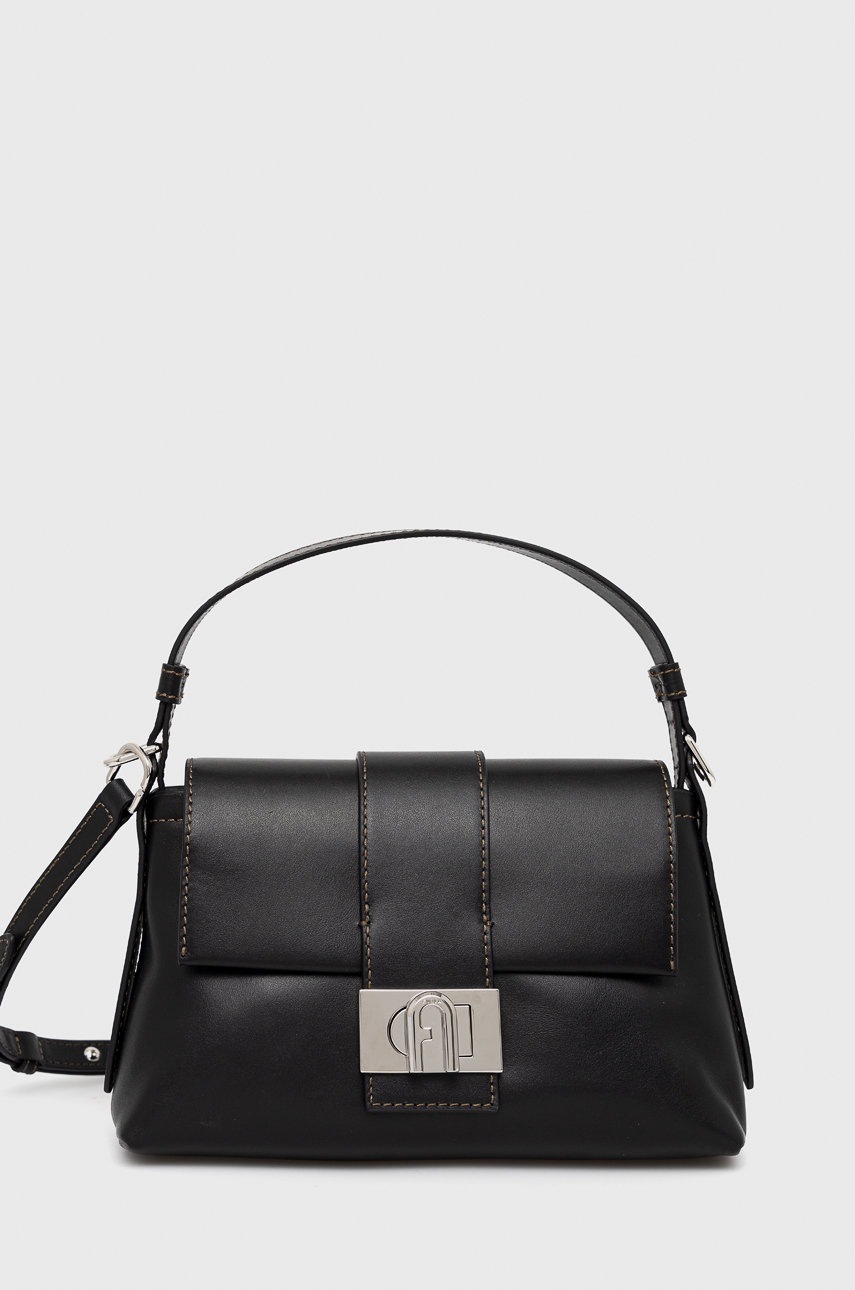 

Кожена чанта Furla в черно, Черен
