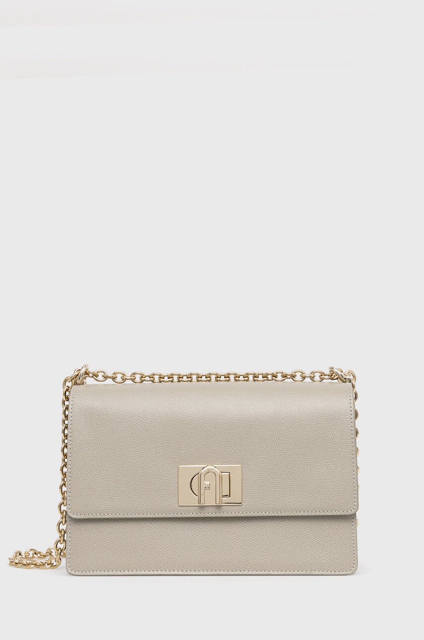 

Кожена чанта Furla в сиво, Сив