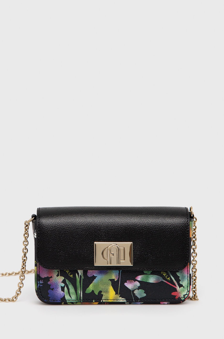 

Кожена чанта Furla в черно, Черен