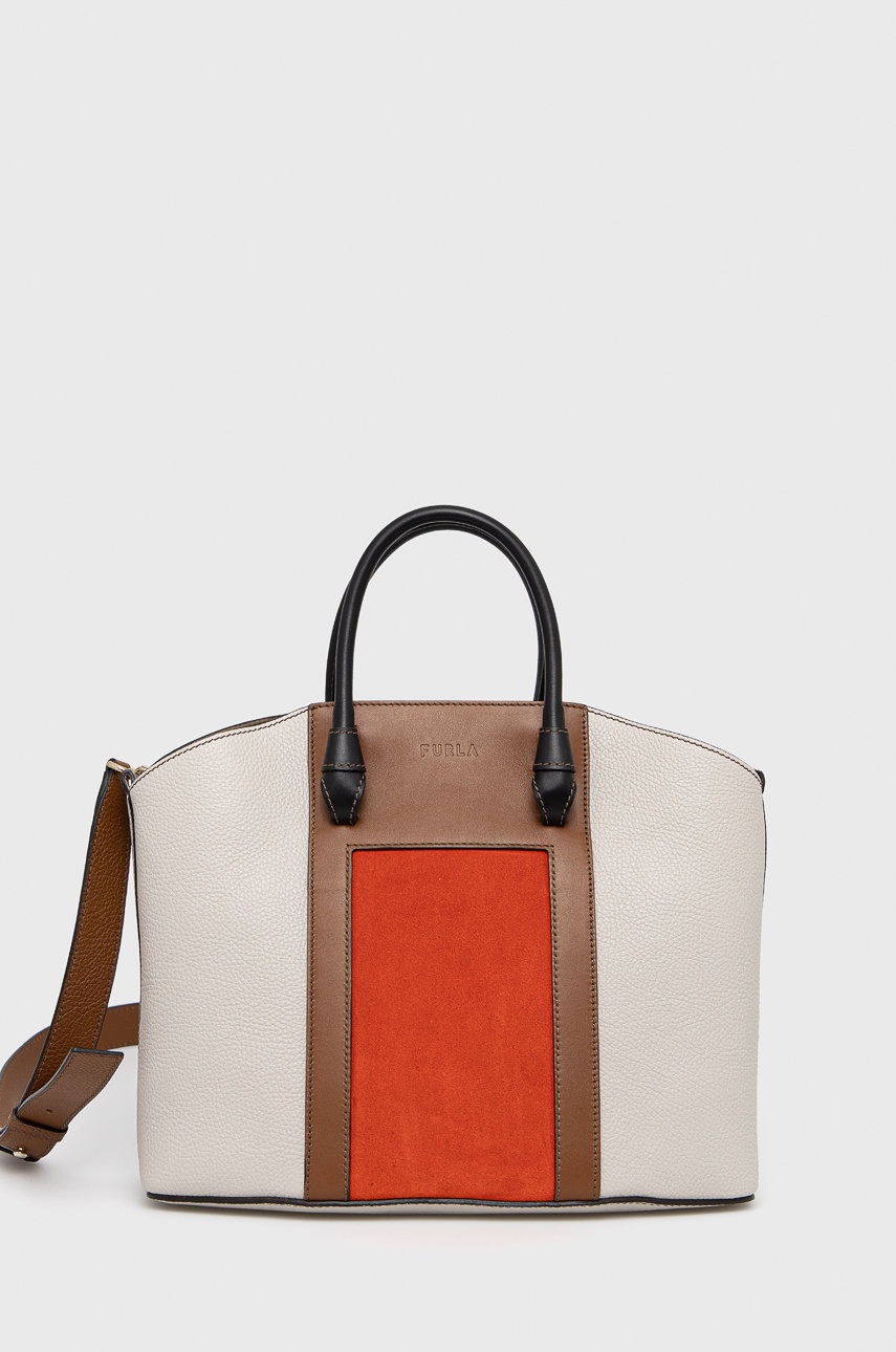 

Кожена чанта Furla в бяло, Бял