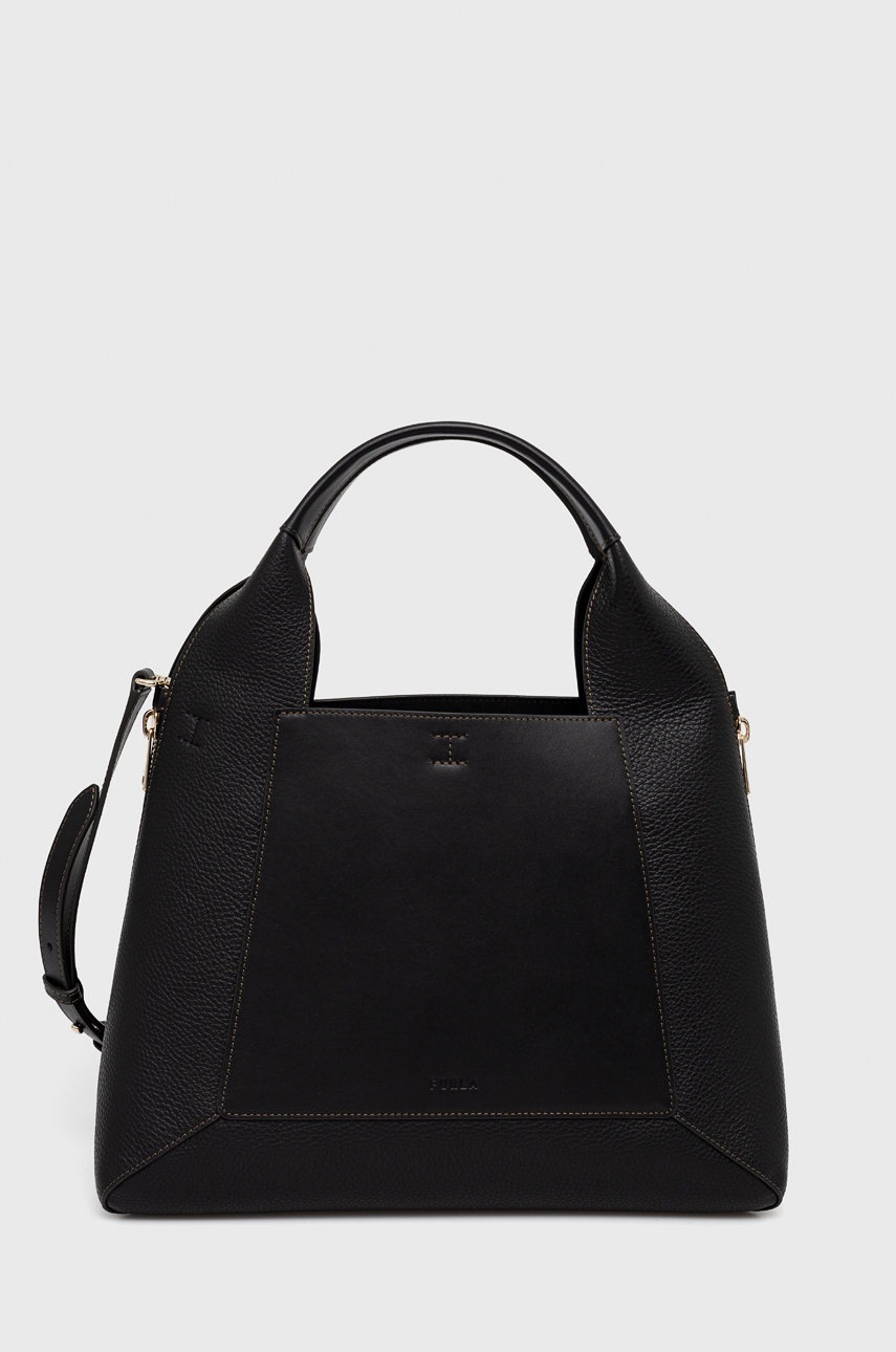 

Кожена чанта Furla в черно, Черен