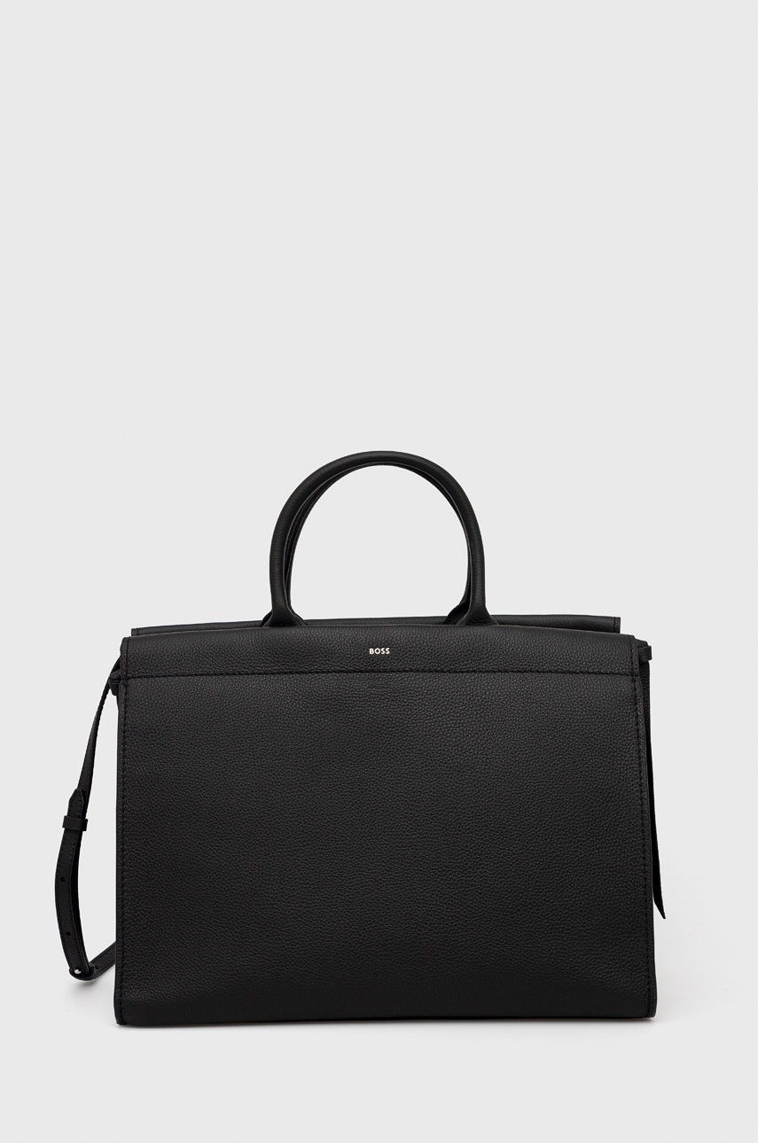 

Кожена чанта BOSS в черно, Черен