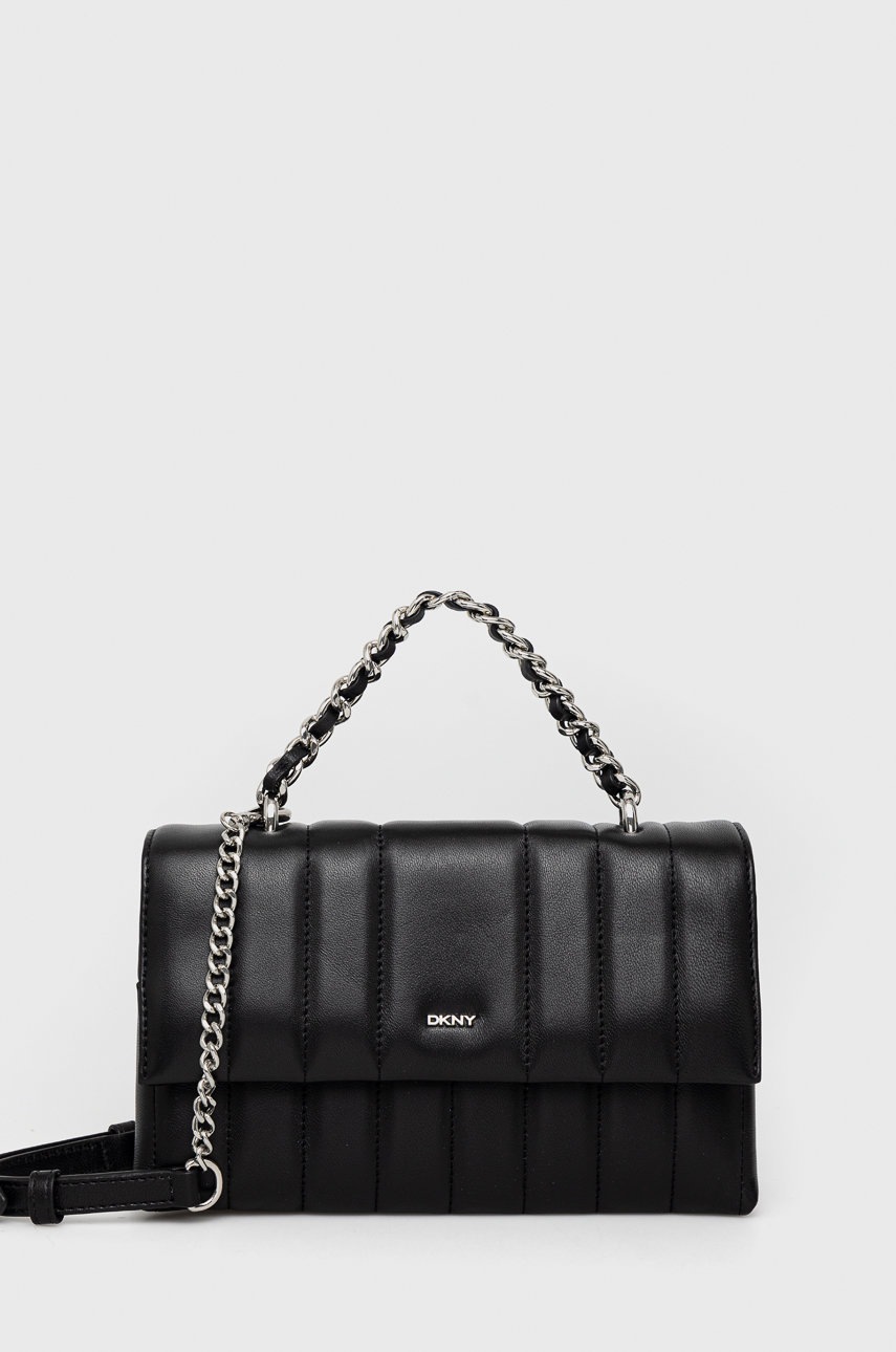 

Кожена чанта Dkny в черно, Черен