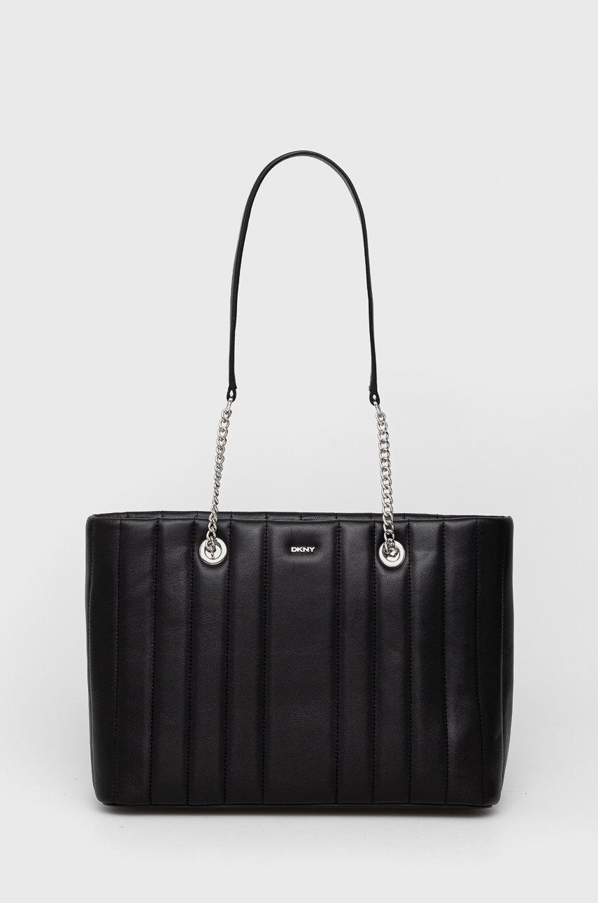 

Кожена чанта Dkny в черно, Черен