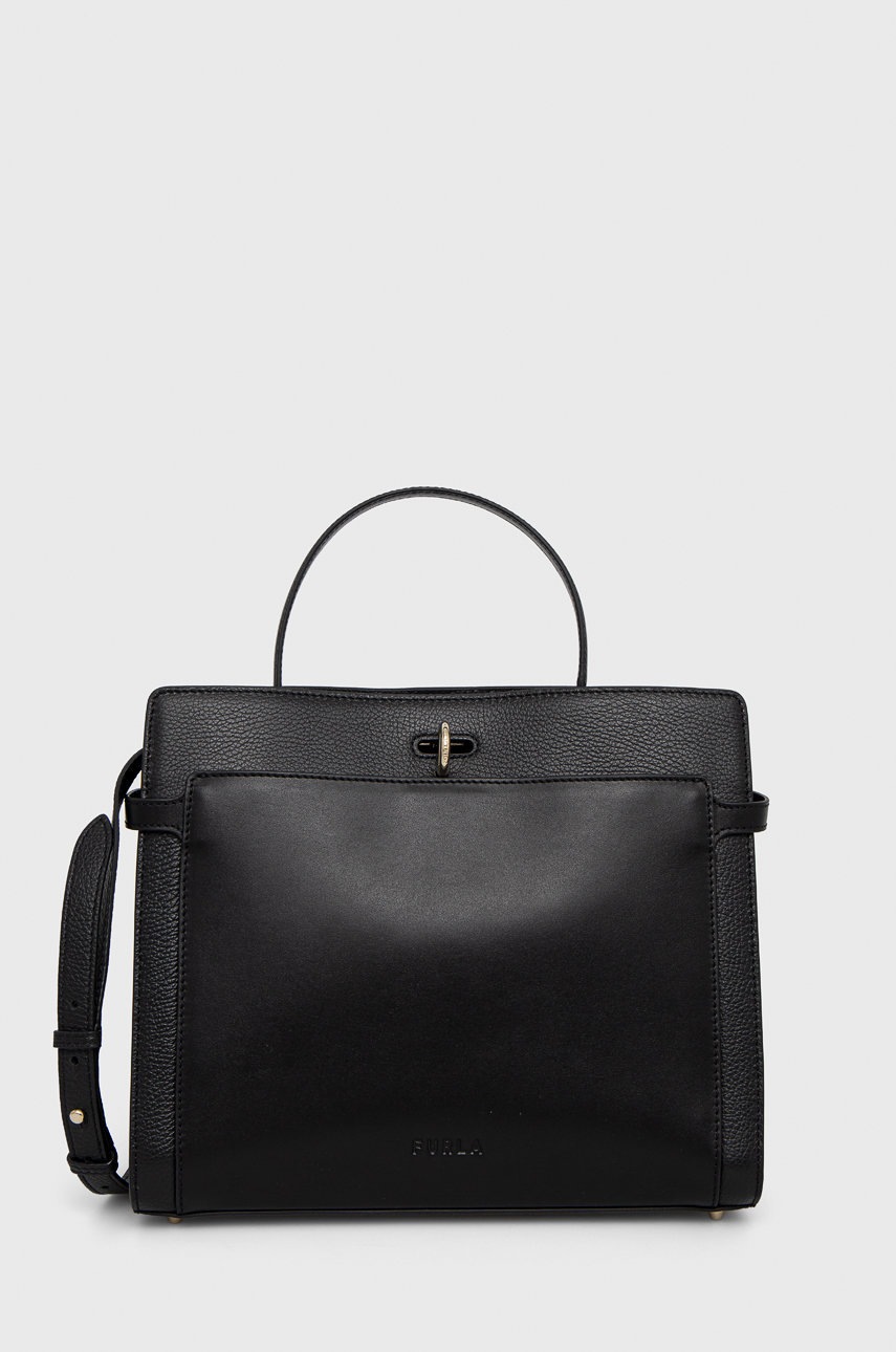 

Кожена чанта Furla в черно, Черен