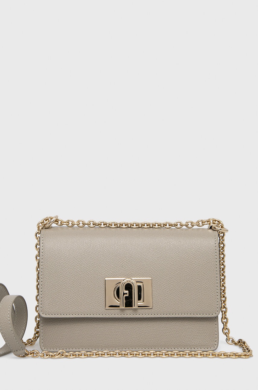 

Кожена чанта Furla в сиво, Сив