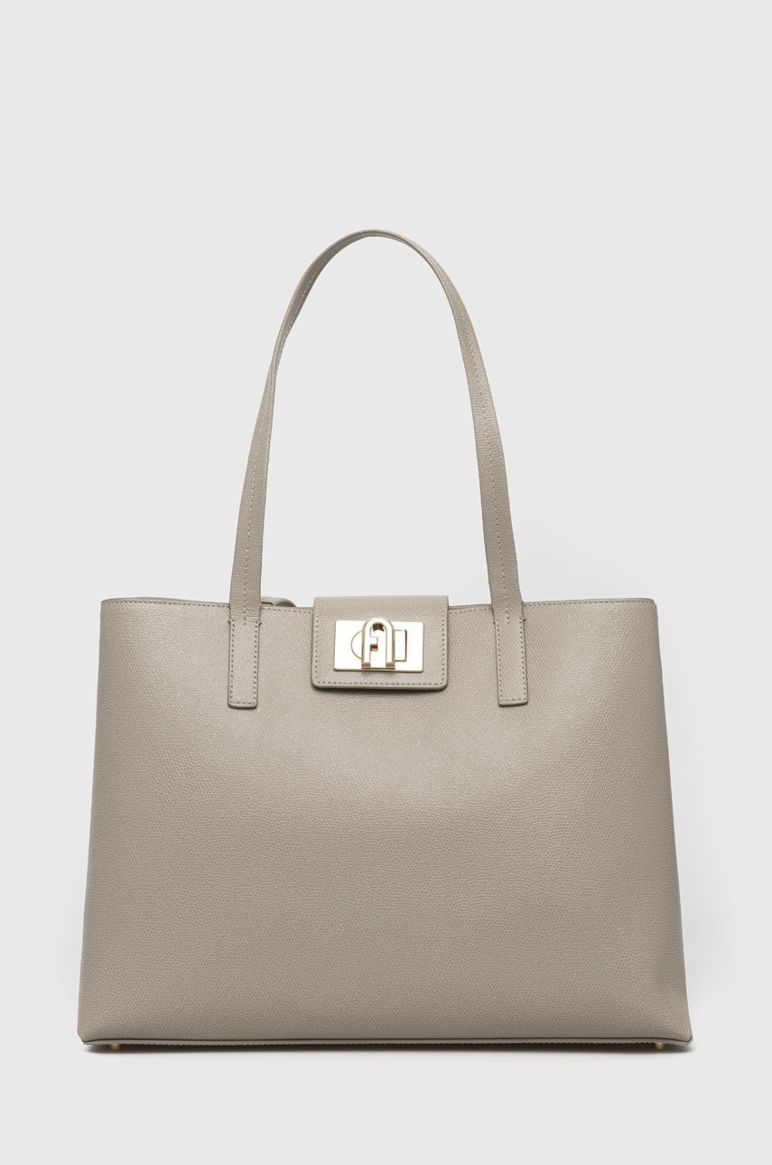 

Кожена чанта Furla в сиво, Сив