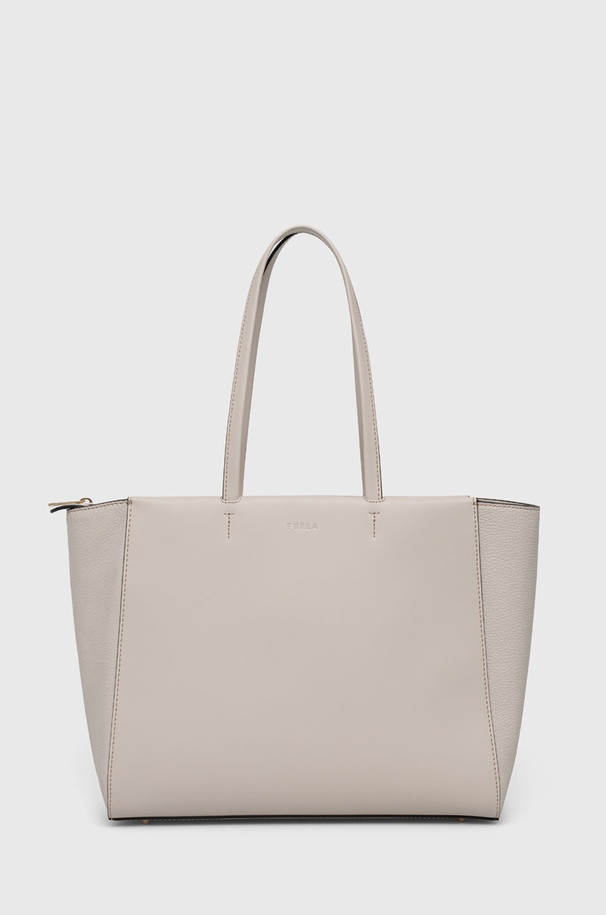 

Кожена чанта Furla в сиво, Сив