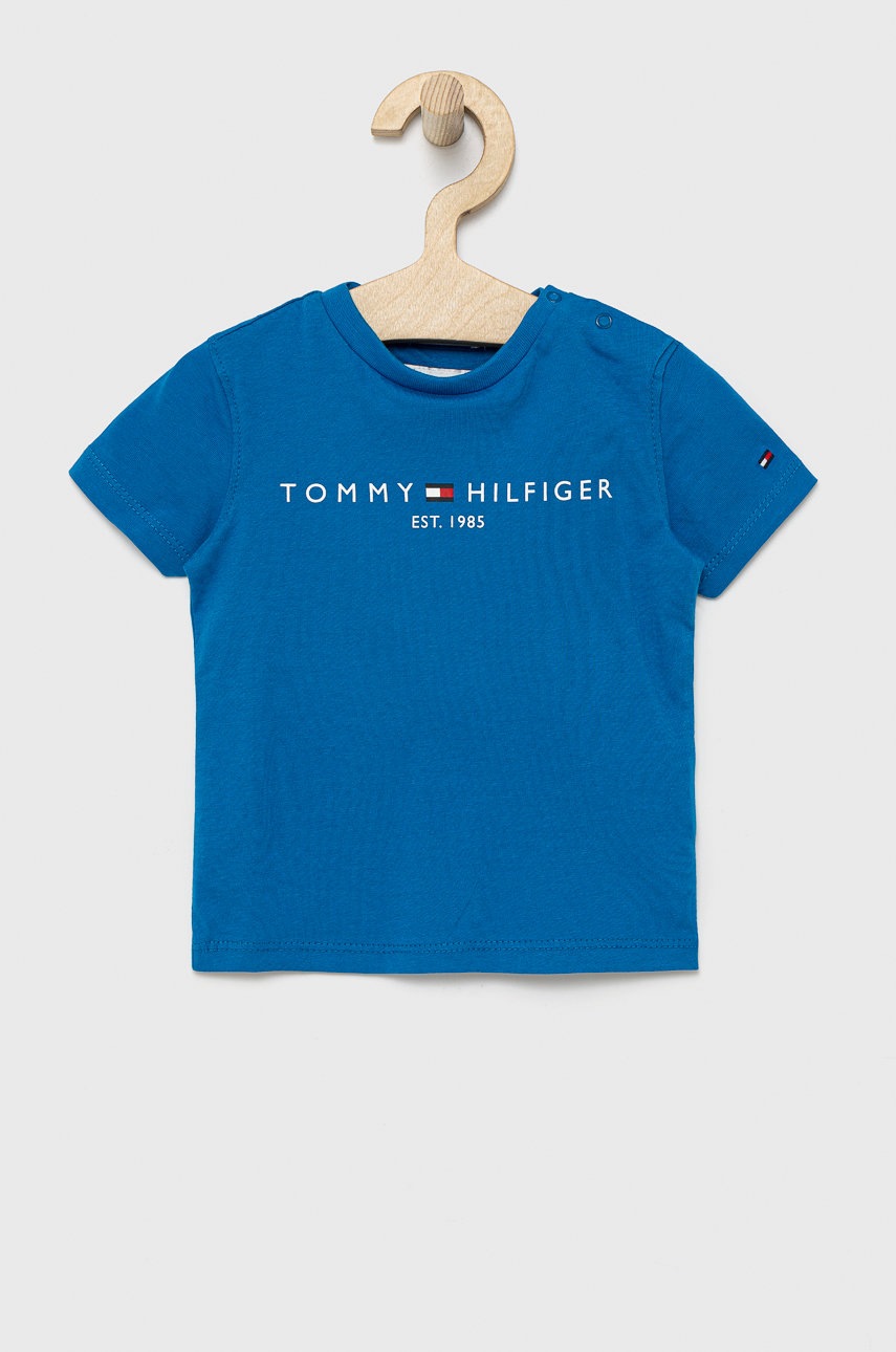 

Детска памучна тениска Tommy Hilfiger с принт, Син