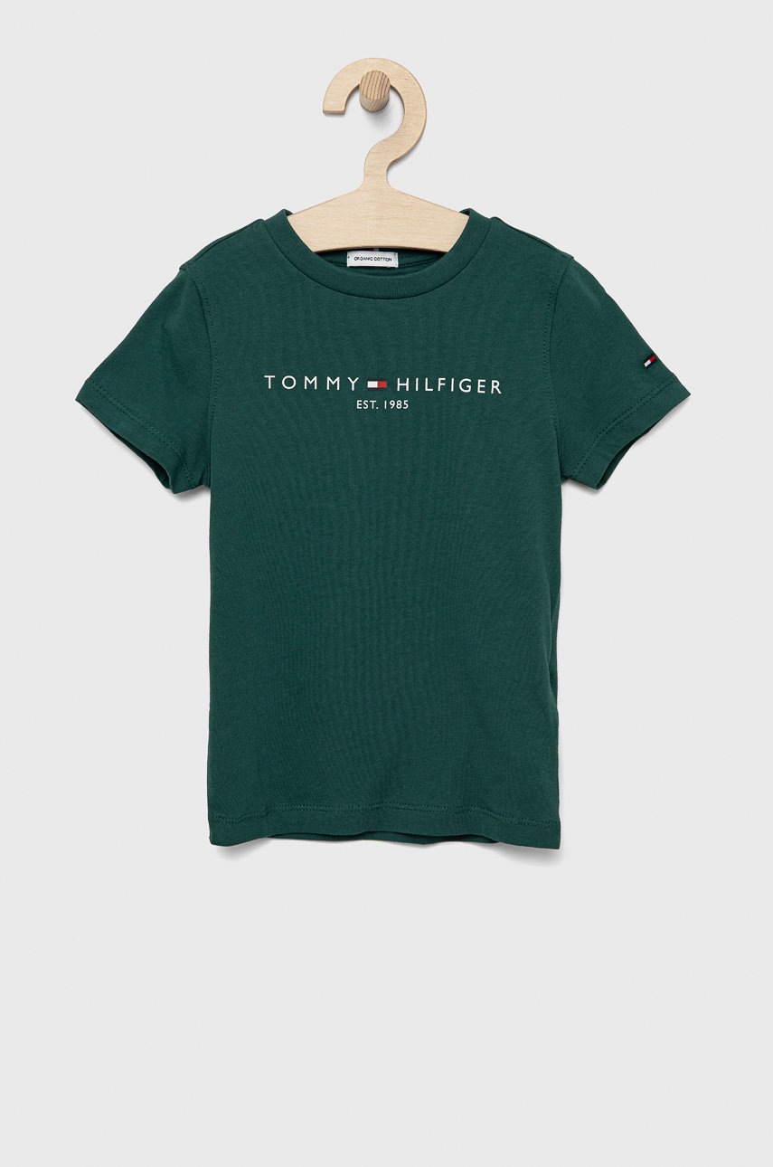 

Детска памучна тениска Tommy Hilfiger в зелено с принт, Зелен