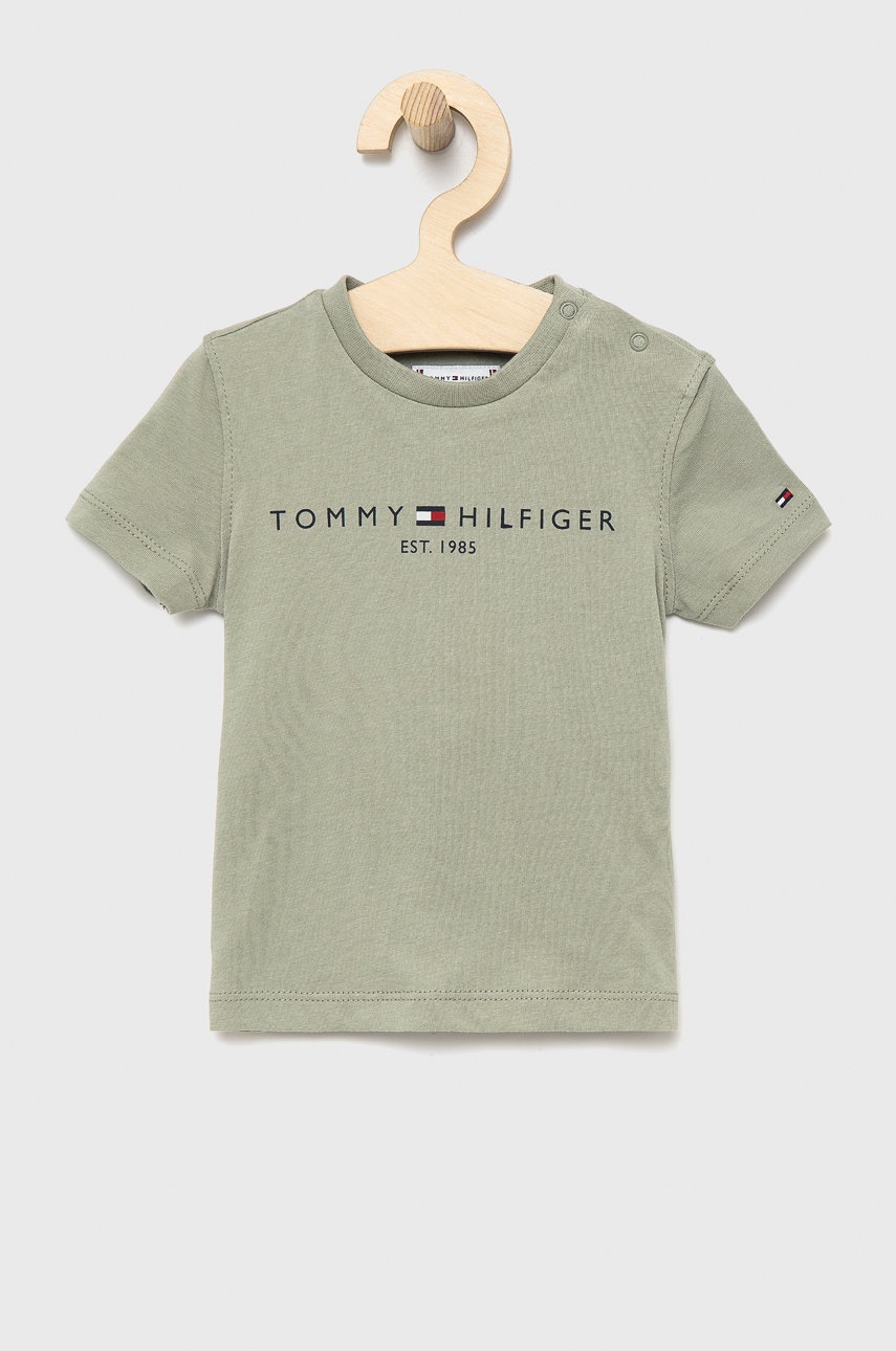 

Детска памучна тениска Tommy Hilfiger в сиво с принт, Сив