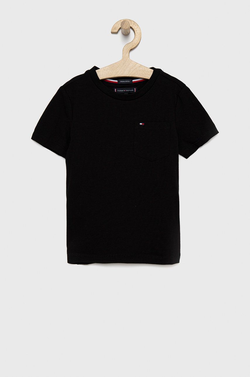 Tommy Hilfiger T-shirt dziecięcy kolor czarny gładki