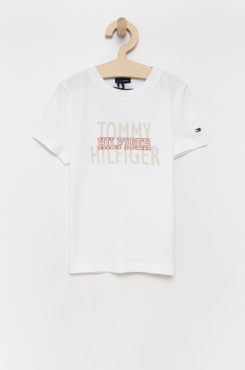 

Детска памучна тениска Tommy Hilfiger в бяло с принт, Бял