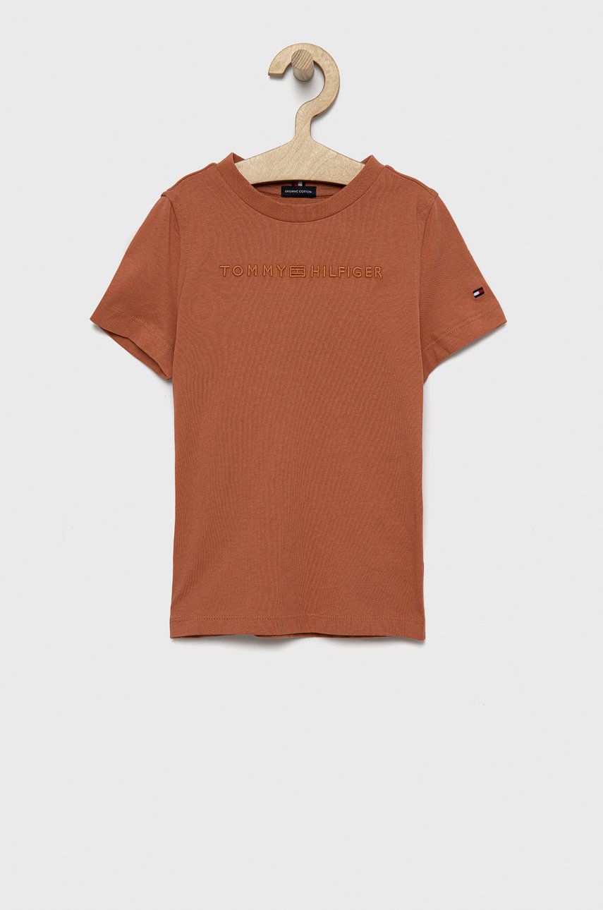 Tommy Hilfiger T-shirt bawełniany dziecięcy kolor pomarańczowy z aplikacją