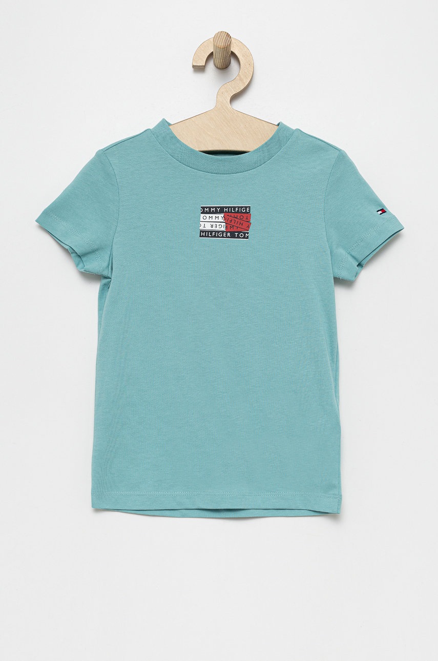

Детска памучна тениска Tommy Hilfiger с принт, Син