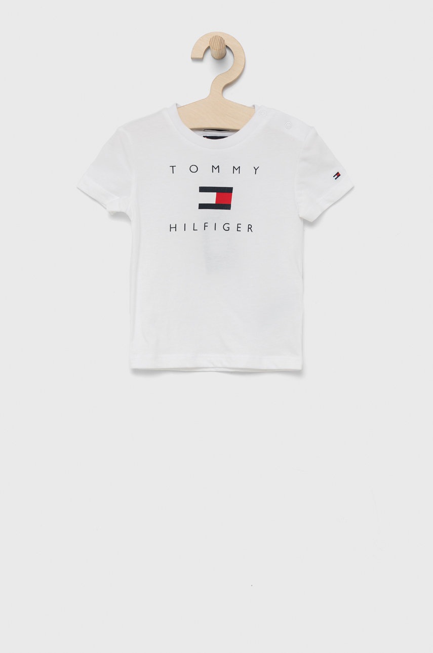 

Детска памучна тениска Tommy Hilfiger в бяло с принт, Бял