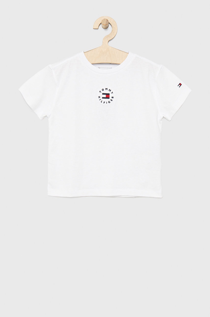 

Детская хлопковая футболка Tommy Hilfiger цвет белый однотонный