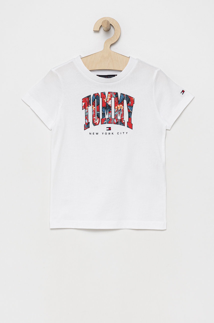 

Детска памучна тениска Tommy Hilfiger в бяло с принт, Бял
