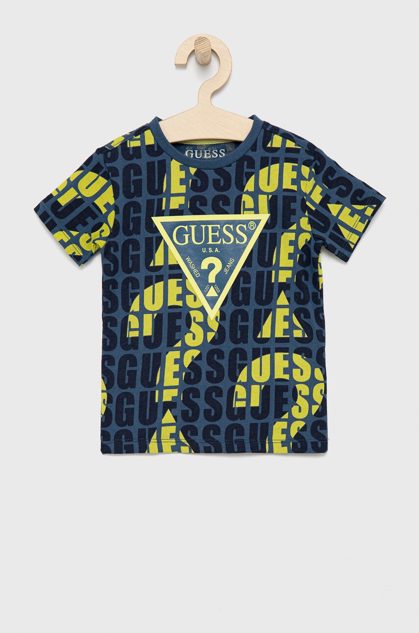 

Детска памучна тениска Guess с десен, Син