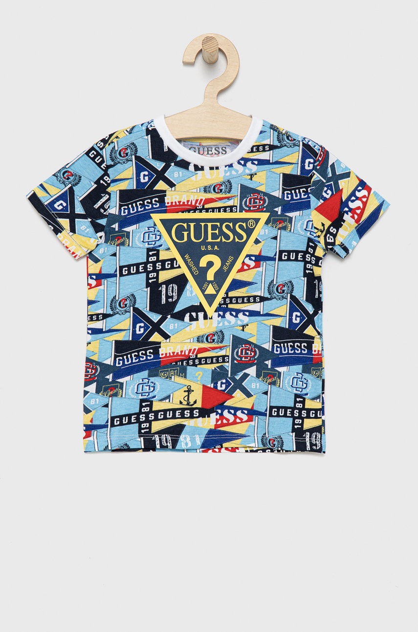 

Детска памучна тениска Guess с десен, Многоцветен