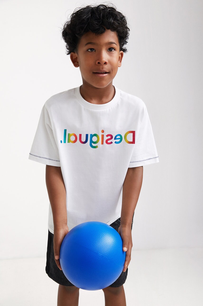 Desigual tricou de bumbac pentru copii culoarea alb, cu imprimeu