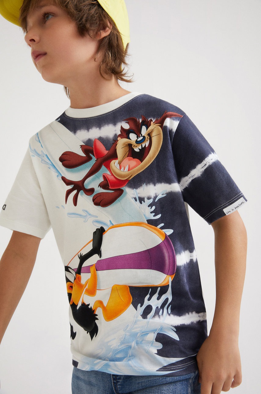 

Детска памучна тениска Desigual в бяло с десен, Бял