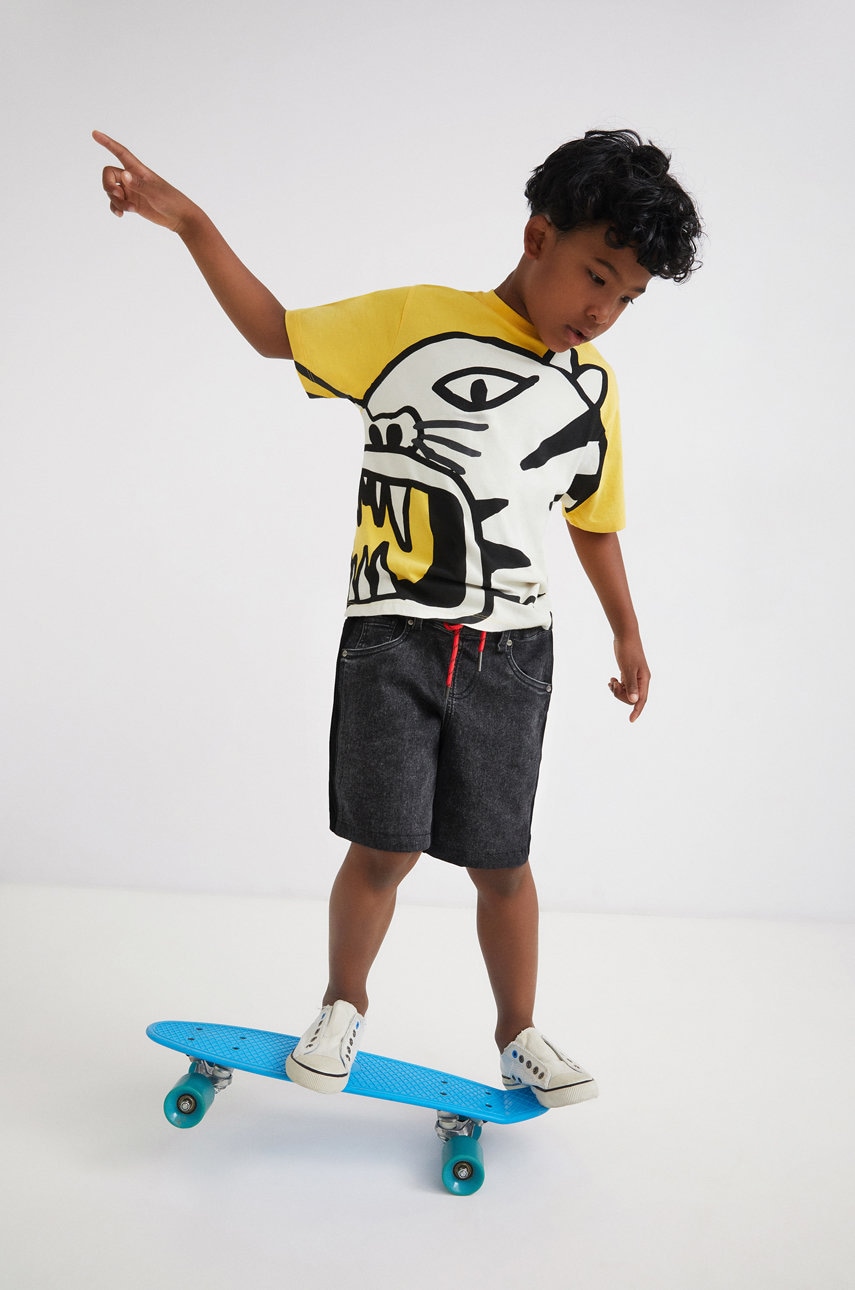 Desigual tricou de bumbac pentru copii culoarea galben, cu imprimeu