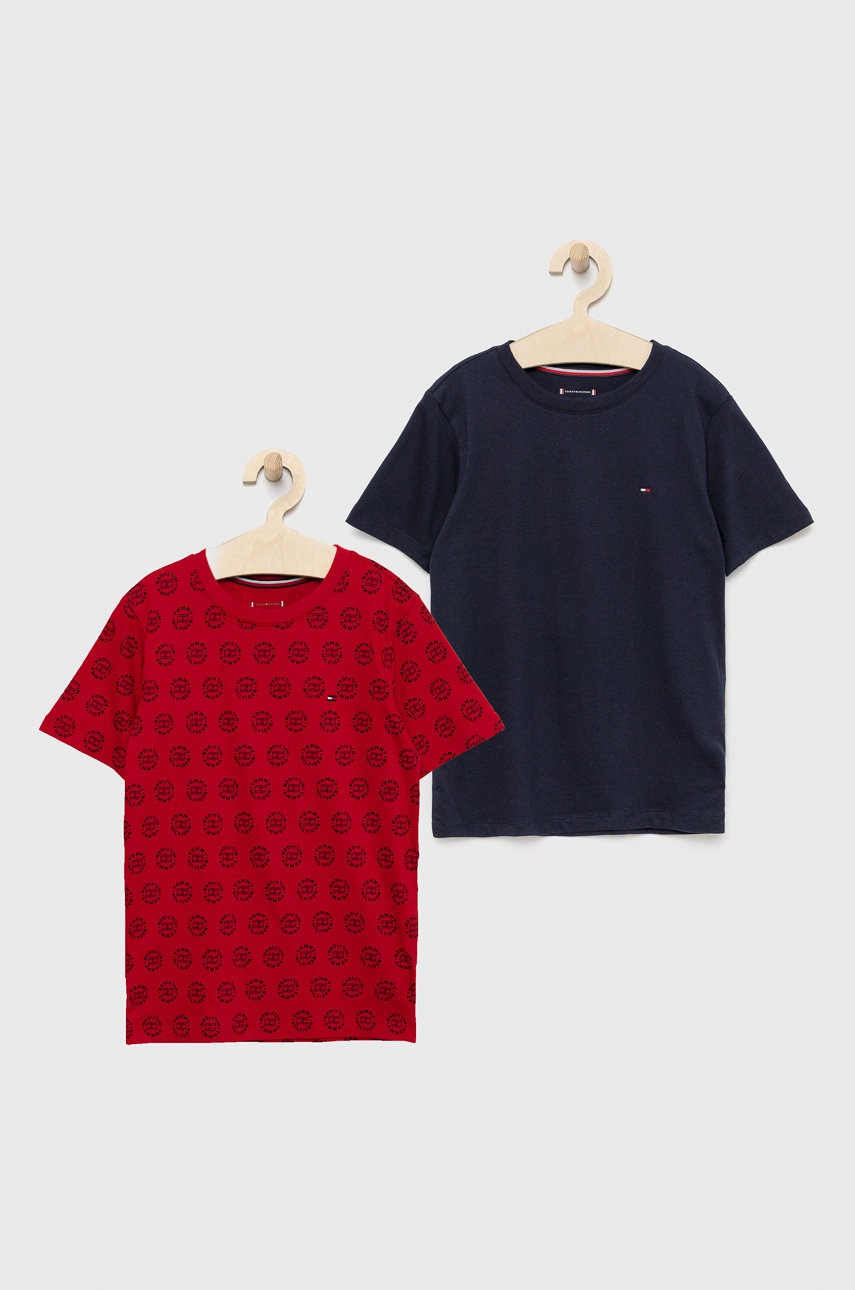 

Детска памучна тениска Tommy Hilfiger в червено с изчистен дизайн, Червен