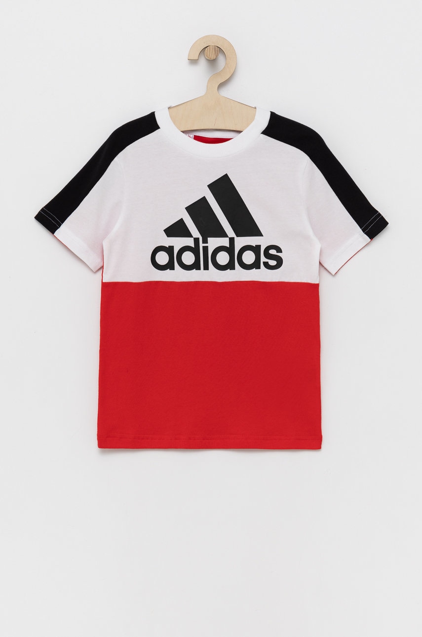 Adidas performance tricou de bumbac pentru copii hc5648 culoarea rosu, cu imprimeu