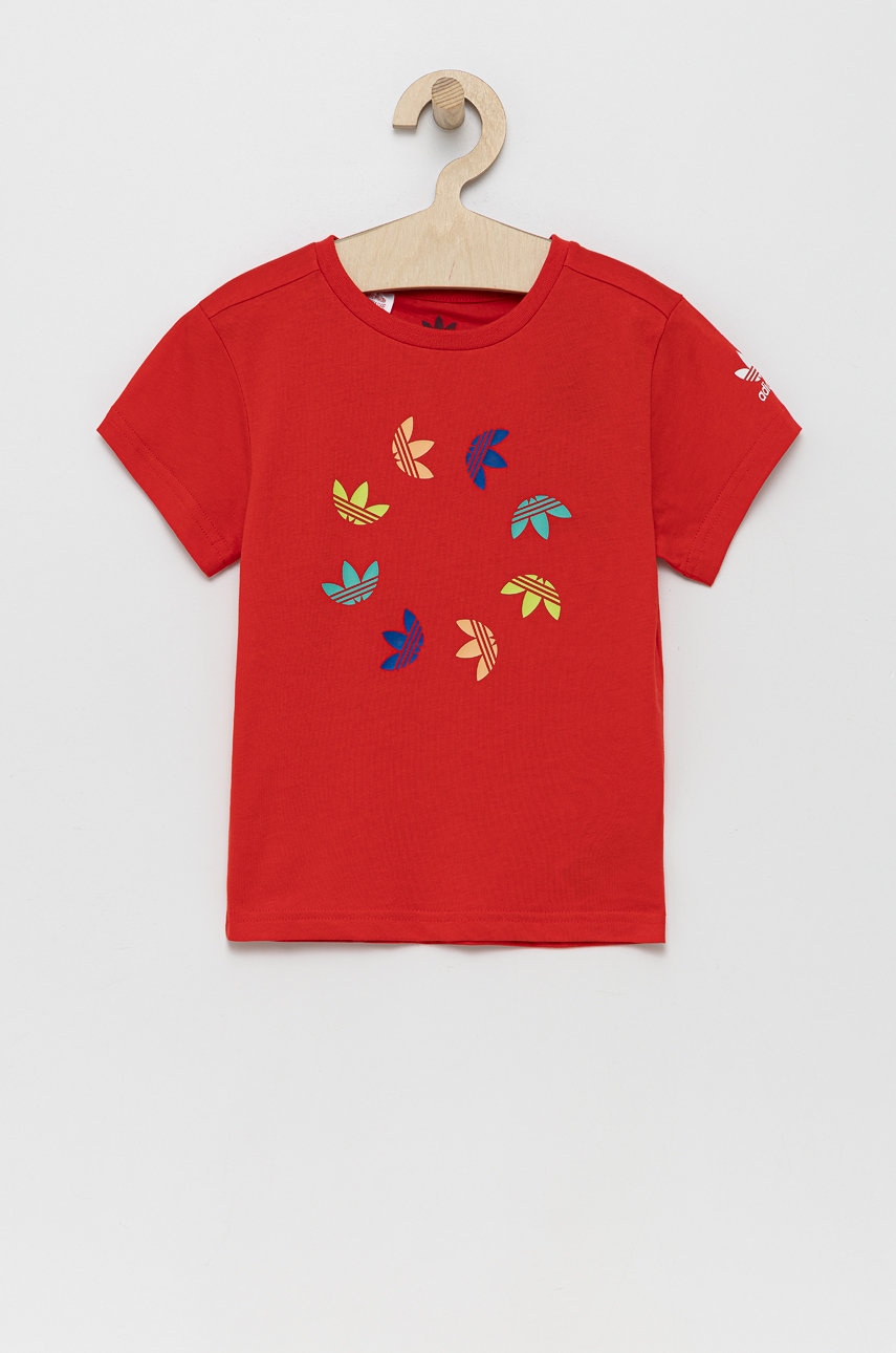 Adidas originals tricou de bumbac pentru copii he6839 culoarea rosu, cu imprimeu