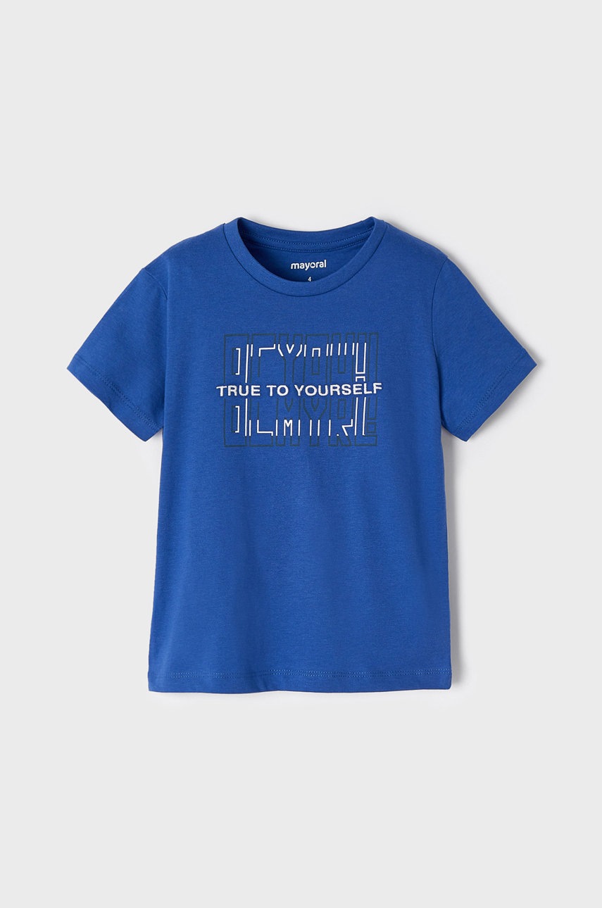 

Детска памучна тениска Mayoral с изчистен дизайн, Син