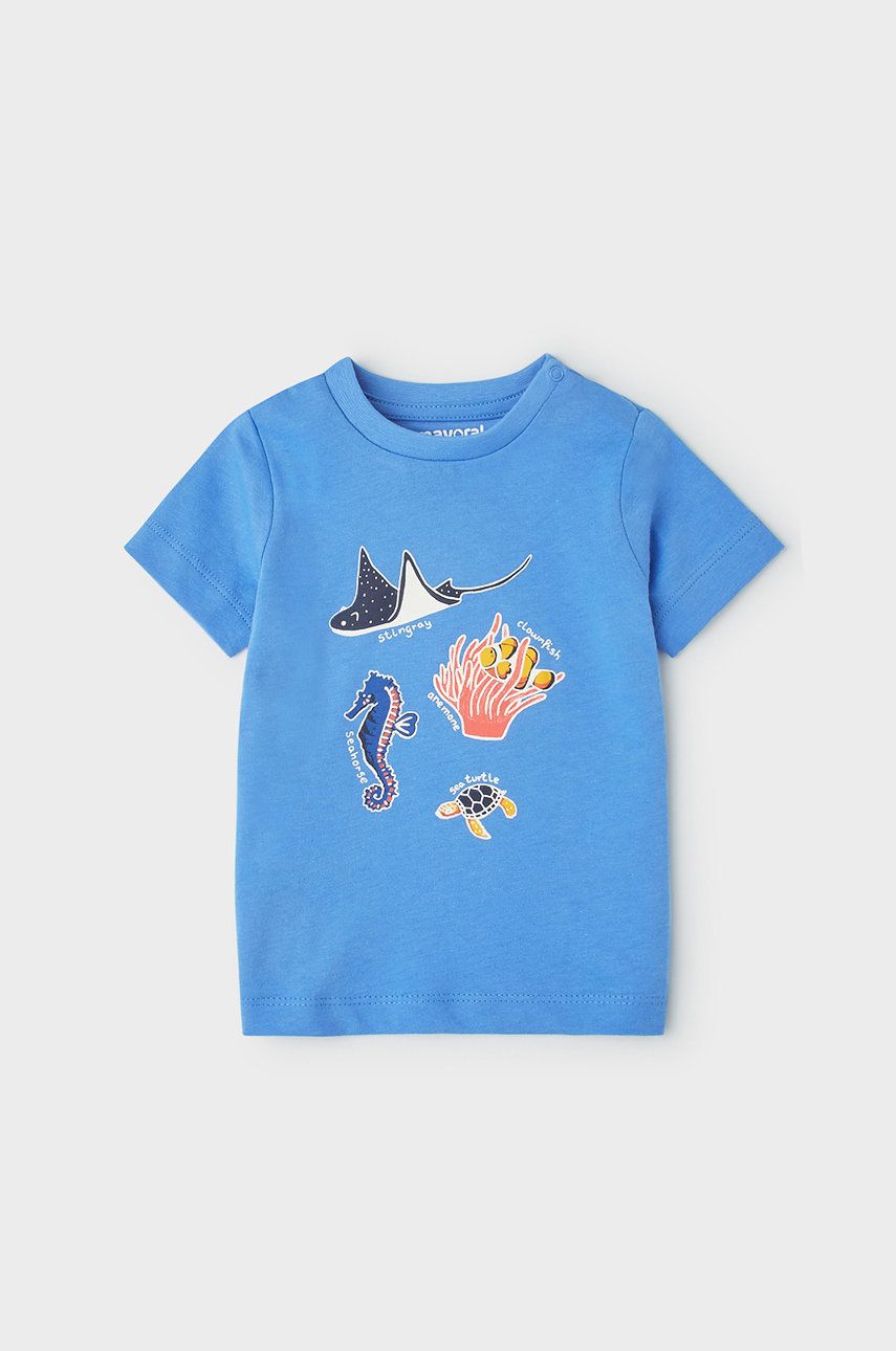 Dětské bavlněné tričko Mayoral s potiskem - modrá -  100% Bavlna