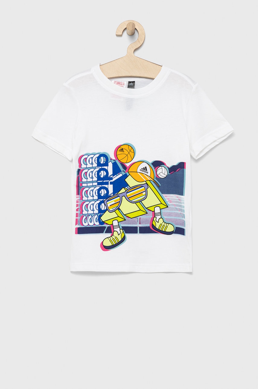 Adidas performance tricou copii culoarea alb, cu imprimeu