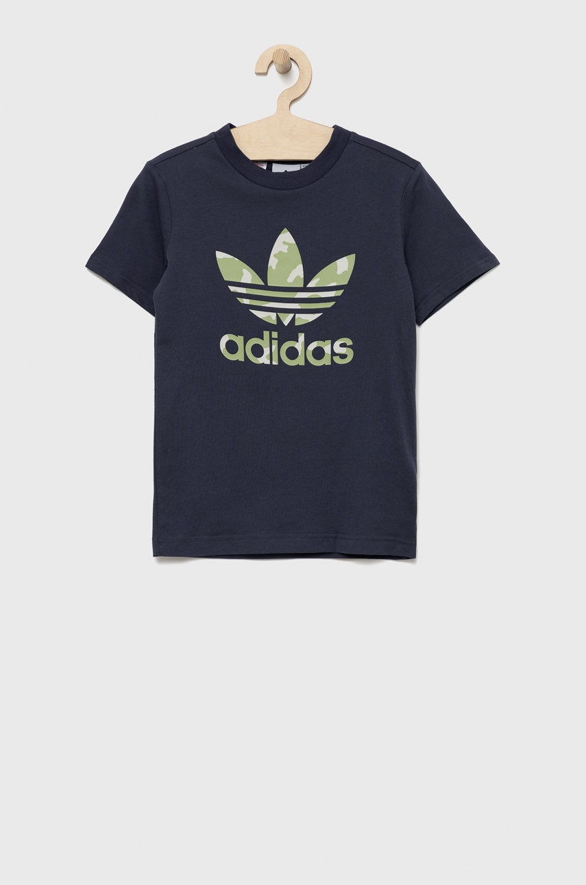 Adidas Originals tricou de bumbac pentru copii hf7452 culoarea albastru marin, cu imprimeu