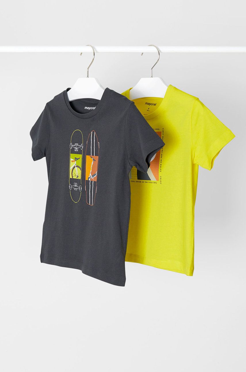 Mayoral T-shirt bawełniany dziecięcy (2-pack) kolor żółty z nadrukiem