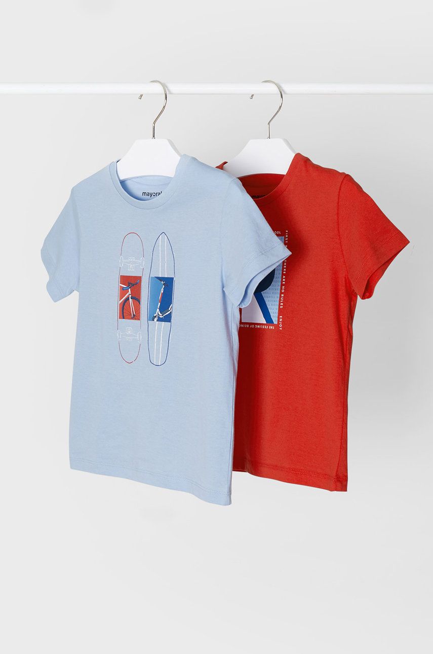 Mayoral T-shirt bawełniany dziecięcy (2-pack) kolor czerwony z nadrukiem