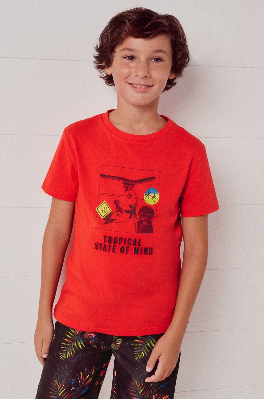 Mayoral T-shirt bawełniany dziecięcy kolor czerwony z nadrukiem