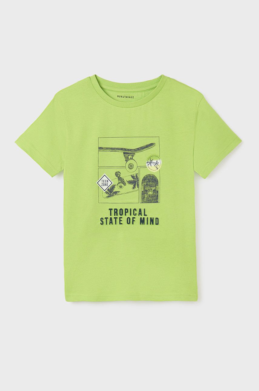 Mayoral T-shirt bawełniany dziecięcy kolor zielony z nadrukiem