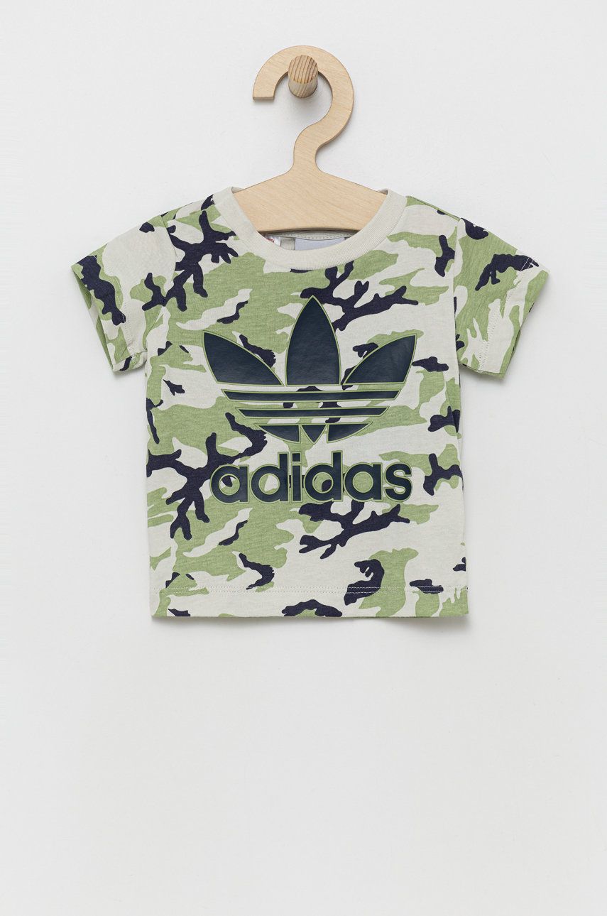 adidas Originals t-shirt bawełniany dziecięcy HE6924 kolor zielony z nadrukiem