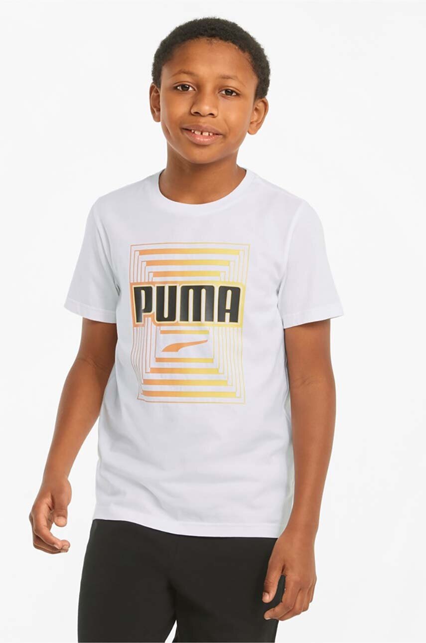 

Детская хлопковая футболка Puma 847292 цвет белый с принтом