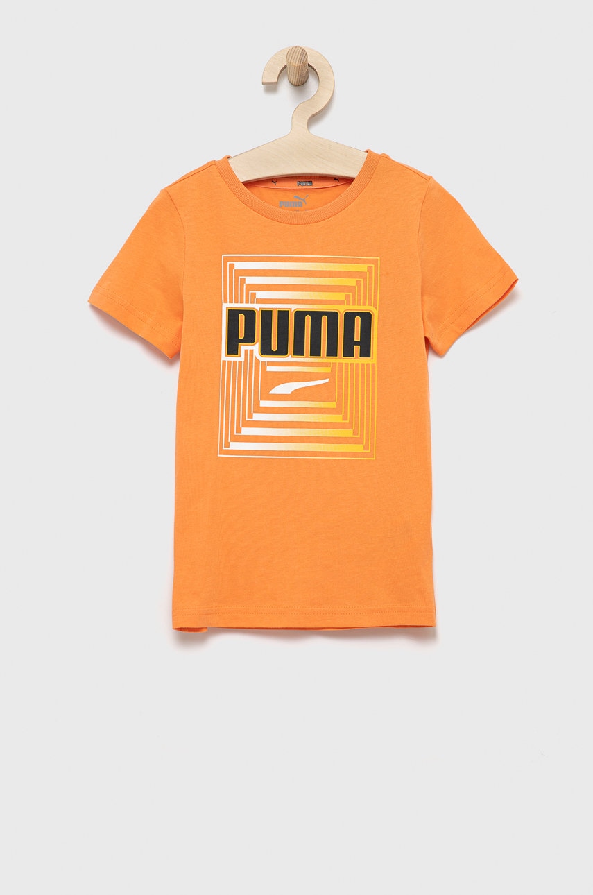 Puma tricou de bumbac pentru copii 847292 culoarea portocaliu, cu imprimeu
