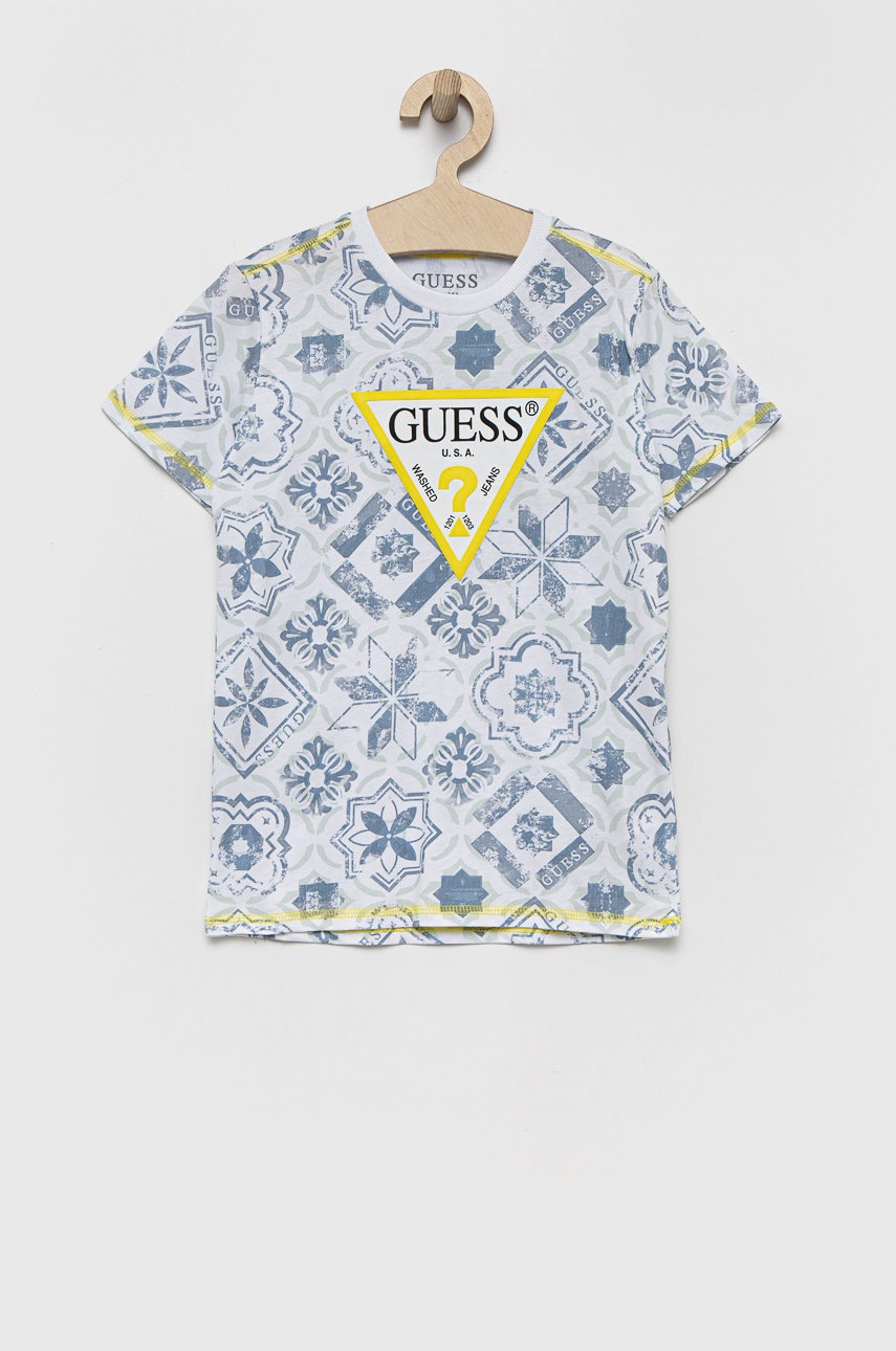 

Детска памучна тениска Guess с десен, Син