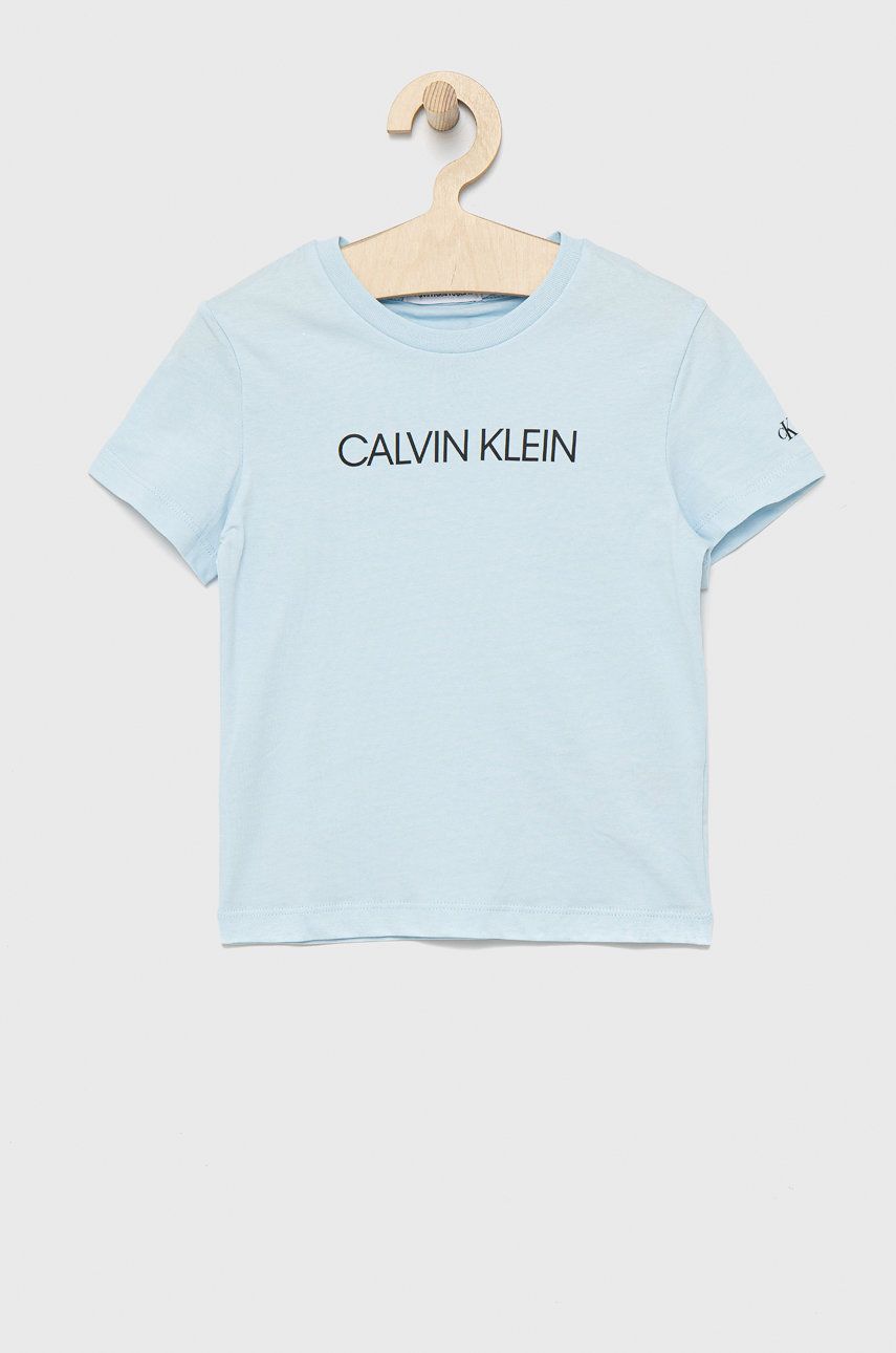 

Детска памучна тениска Calvin Klein Jeans с принт, Син