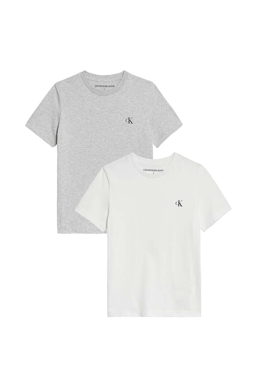 Levně Dětské bavlněné tričko Calvin Klein Jeans šedá barva, hladký