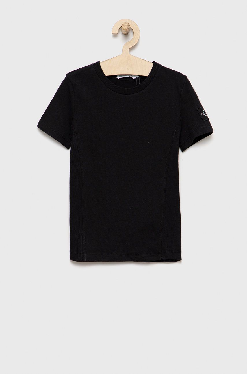 Calvin Klein Jeans T-shirt bawełniany dziecięcy kolor czarny gładki
